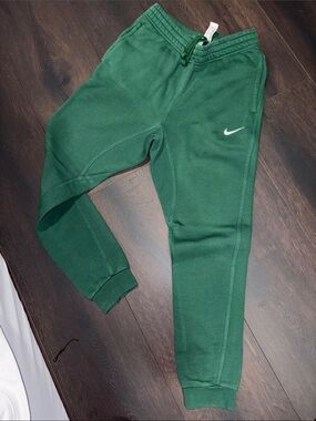 Nike Kids Dark Green Fleece Joggers with White Swoosh
